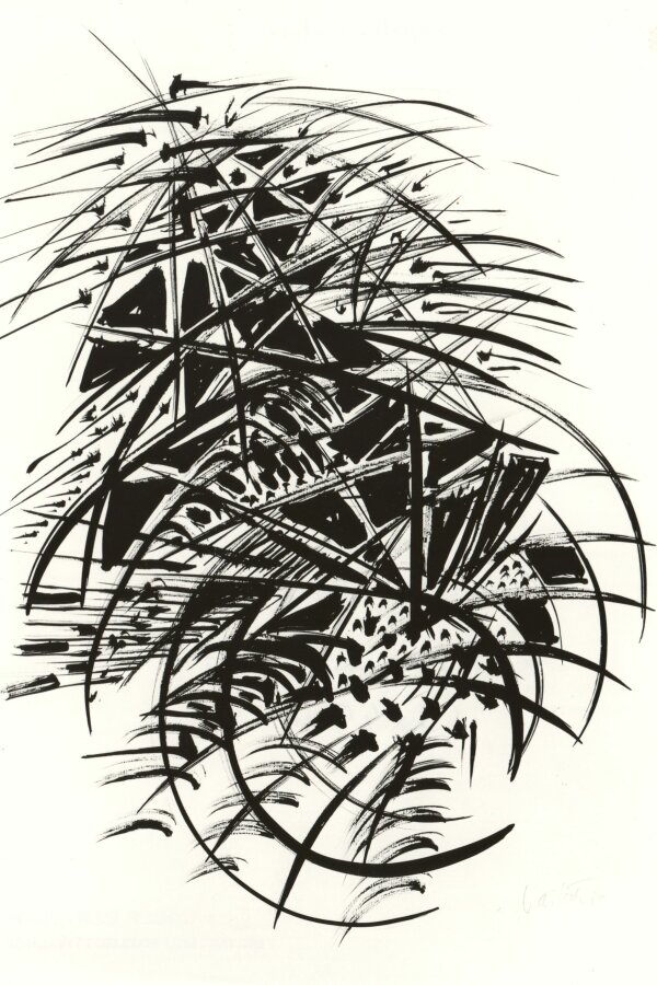 Vašíček, Rytmus I, 1970, tuš, 63×49 cm.